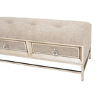 Linen Fabric Upholstered 2 Drawer Storage Bench with Tufted Seat and Ring Handles - Beige - Roche River Decor