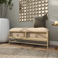 Linen Fabric Upholstered 2 Drawer Storage Bench with Tufted Seat and Ring Handles - Beige - Roche River Decor