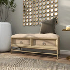 Linen Fabric Upholstered 2 Drawer Storage Bench with Tufted Seat and Ring Handles - Beige - Roche River Decor