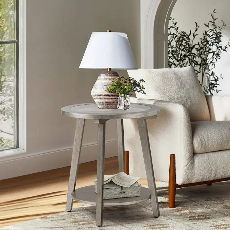 2-Tier Silver Round Glass Table for Living Room - 22 W x 22 D x 24H