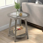 2-Tier Silver Round Glass Table for Living Room - 22 W x 22 D x 24H