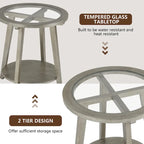 2-Tier Silver Round Glass Table for Living Room - 22 W x 22 D x 24H