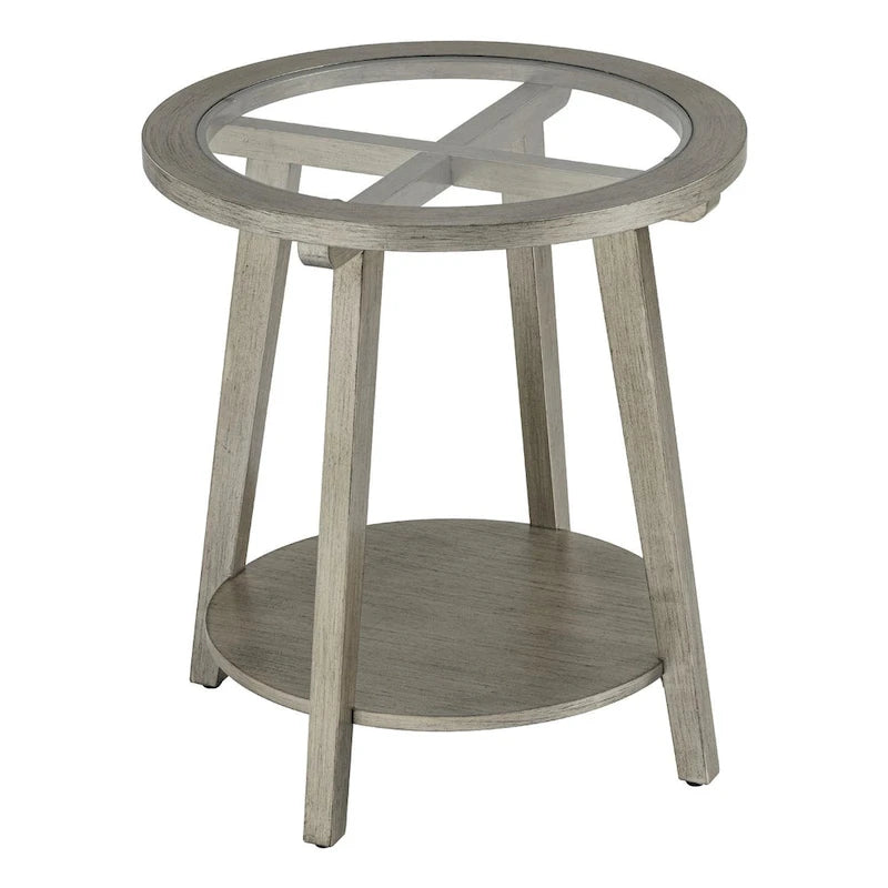 2-Tier Silver Round Glass Table for Living Room - 22 W x 22 D x 24H