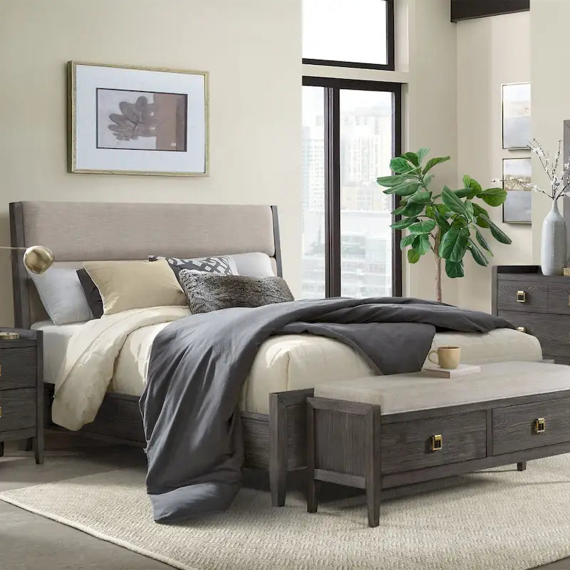 Banc de rangement de chambre à coucher de 147 cm de large, Brindle brossé