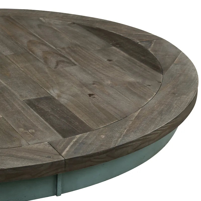 Table de salle à manger ronde en bois bicolore bleu et marron