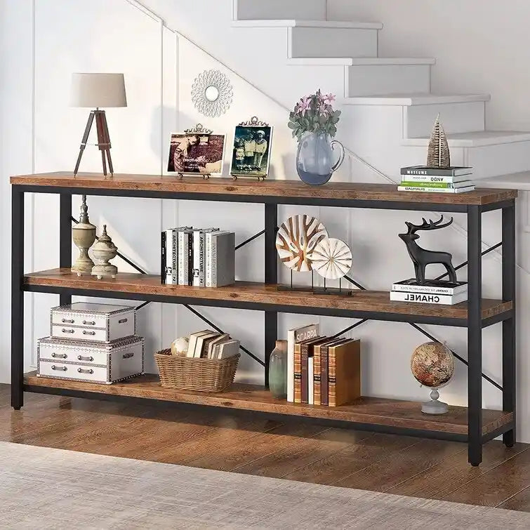 Console étroite de 180 cm avec 3 étagères