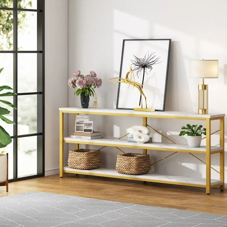 Console étroite de 180 cm avec 3 étagères