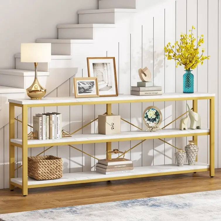 Console étroite de 180 cm avec 3 étagères
