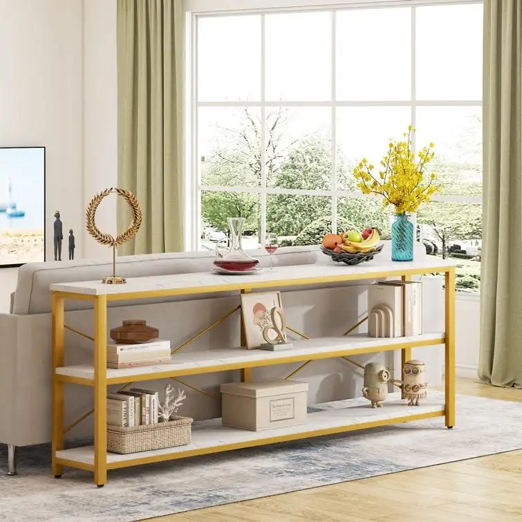 Console étroite de 180 cm avec 3 étagères