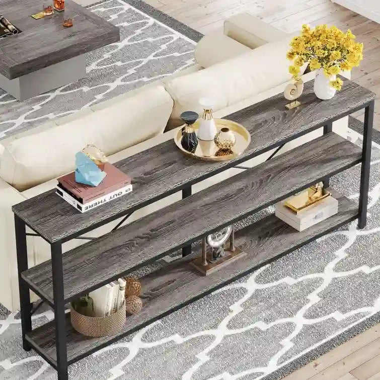 Console étroite de 180 cm avec 3 étagères