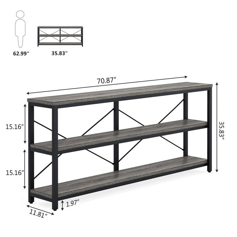 Console étroite de 180 cm avec 3 étagères