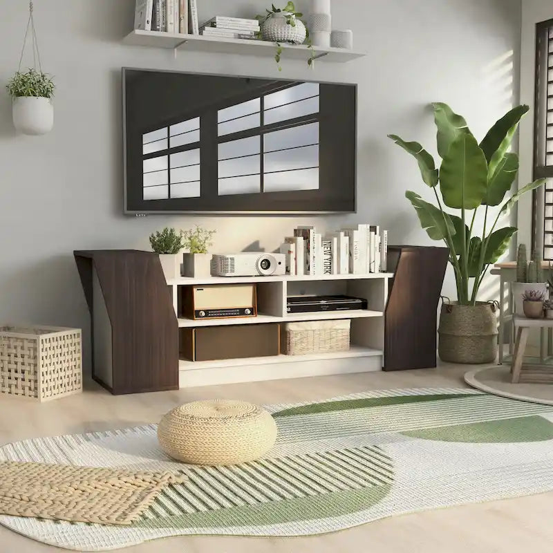 Meuble TV contemporain de 180 cm avec 3 étagères ouvertes par