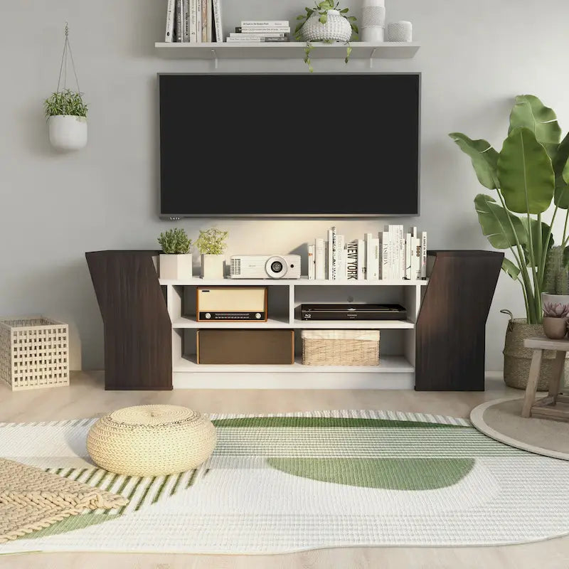 Meuble TV contemporain de 180 cm avec 3 étagères ouvertes par