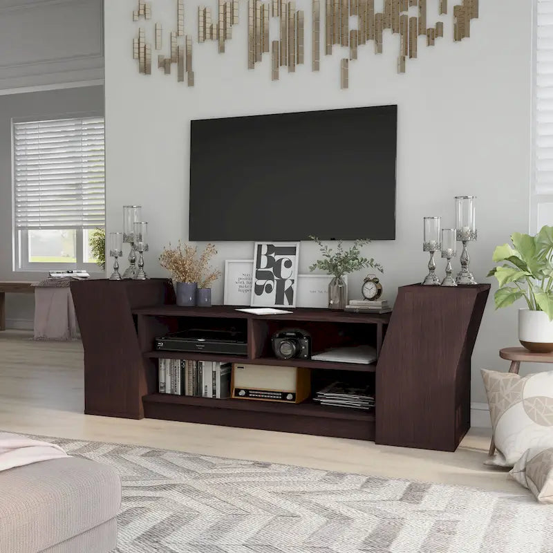 Meuble TV contemporain de 180 cm avec 3 étagères ouvertes par