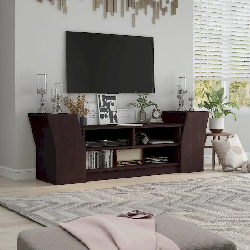 Meuble TV contemporain de 180 cm avec 3 étagères ouvertes par
