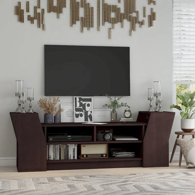 Meuble TV contemporain de 180 cm avec 3 étagères ouvertes par