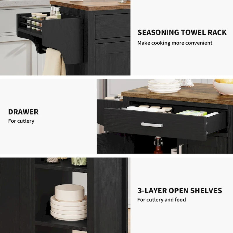 Meuble de rangement de cuisine roulant avec roulettes