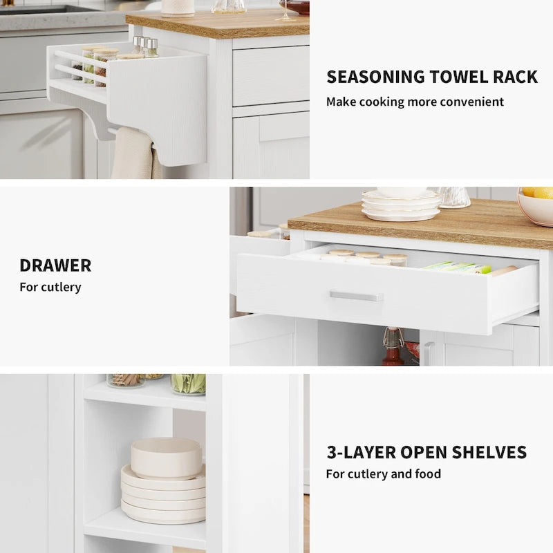 Meuble de rangement de cuisine roulant avec roulettes