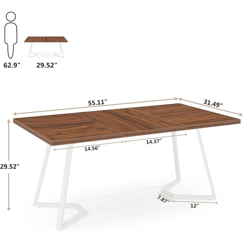 Table de salle à manger moderne de 140 cm, table rectangulaire pour 6 personnes