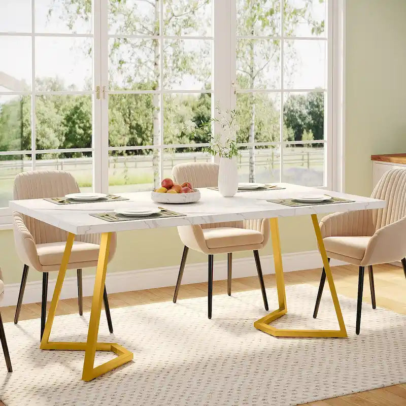 Table de salle à manger moderne de 140 cm, table rectangulaire pour 6 personnes