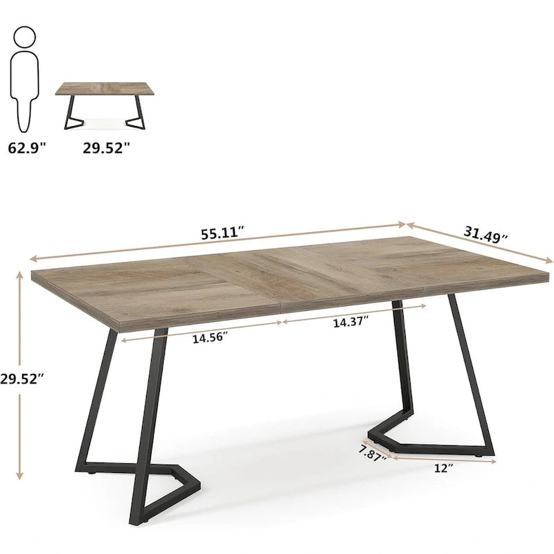 Table de salle à manger moderne de 140 cm, table rectangulaire pour 6 personnes