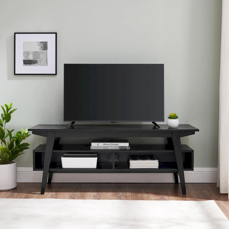 Meuble TV minimaliste contemporain en bois massif de 119 cm