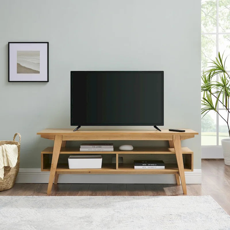 Meuble TV minimaliste contemporain en bois massif de 119 cm