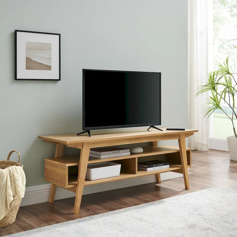 Meuble TV minimaliste contemporain en bois massif de 119 cm