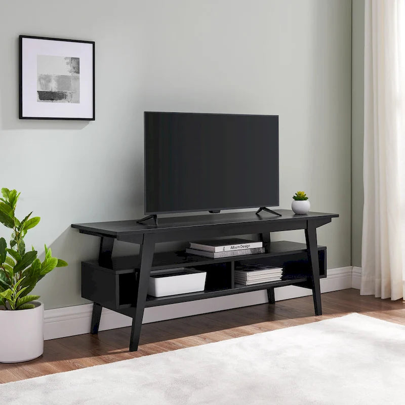 Meuble TV minimaliste contemporain en bois massif de 119 cm