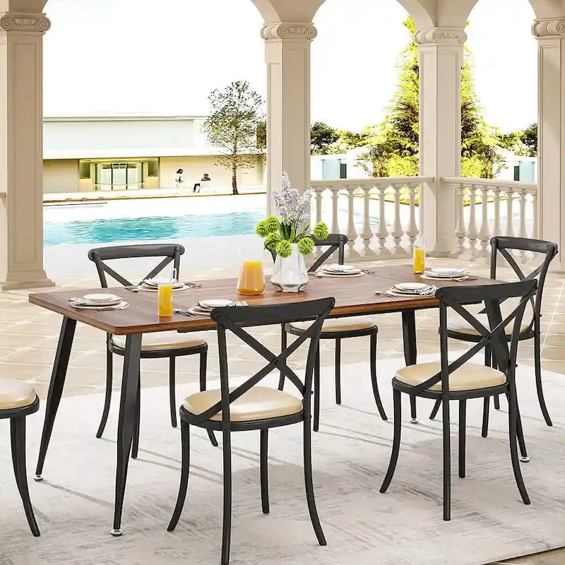 Grande table à manger pour 6 à 8 personnes, meubles de cuisine, marron/noir