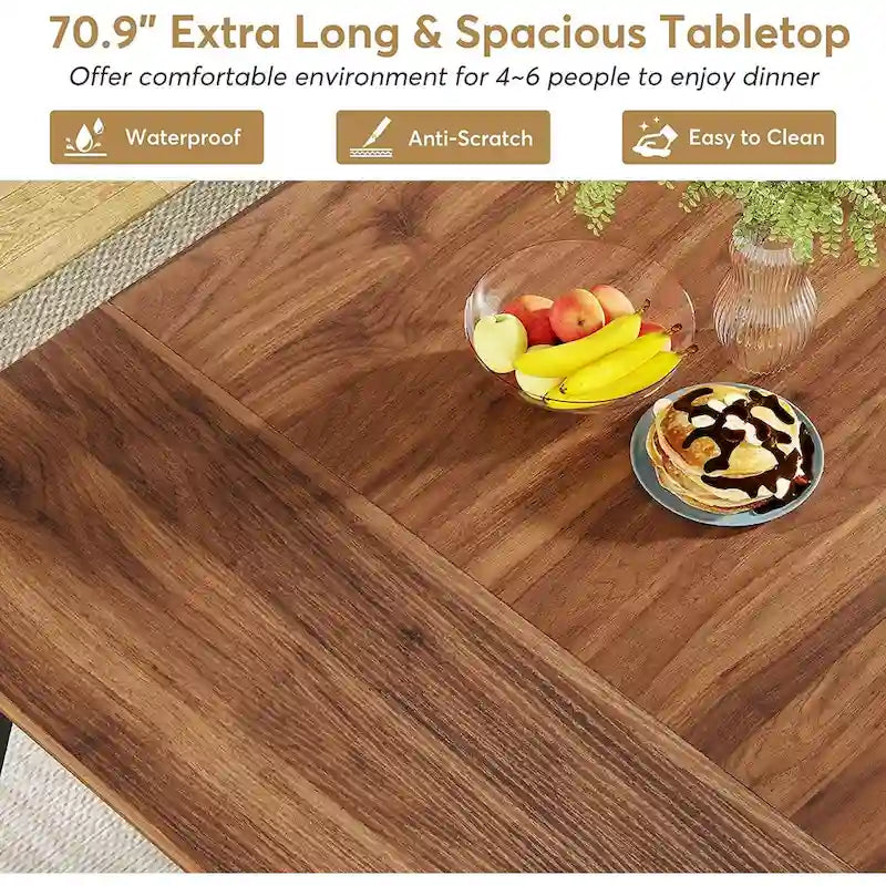 Grande table à manger pour 6 à 8 personnes, meubles de cuisine, marron/noir