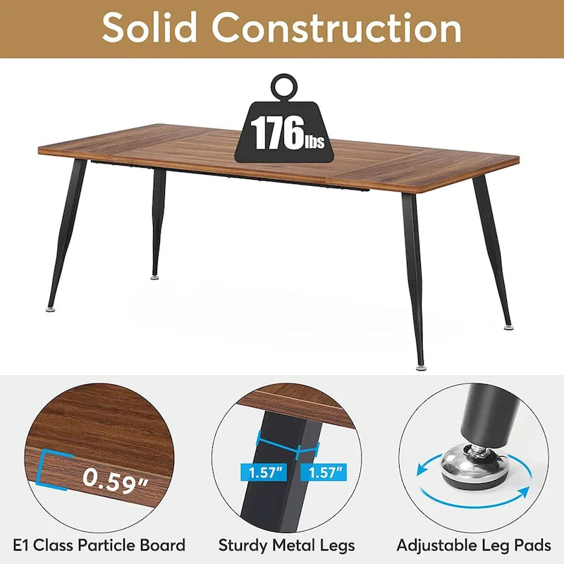 Grande table à manger pour 6 à 8 personnes, meubles de cuisine, marron/noir