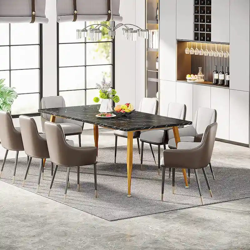 Grande table à manger pour 6 à 8 personnes, meubles de cuisine, marron/noir