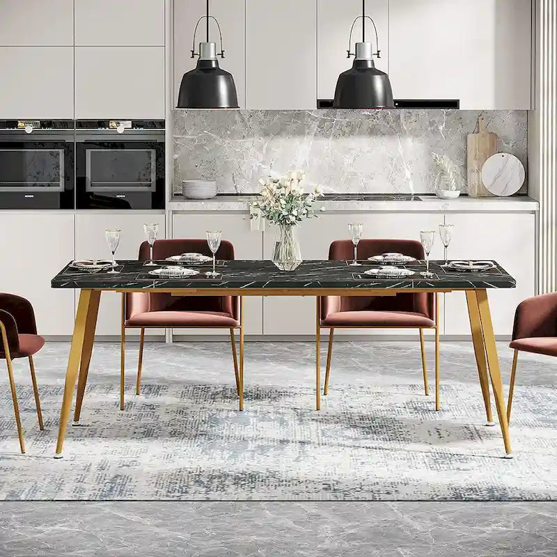 Grande table à manger pour 6 à 8 personnes, meubles de cuisine, marron/noir