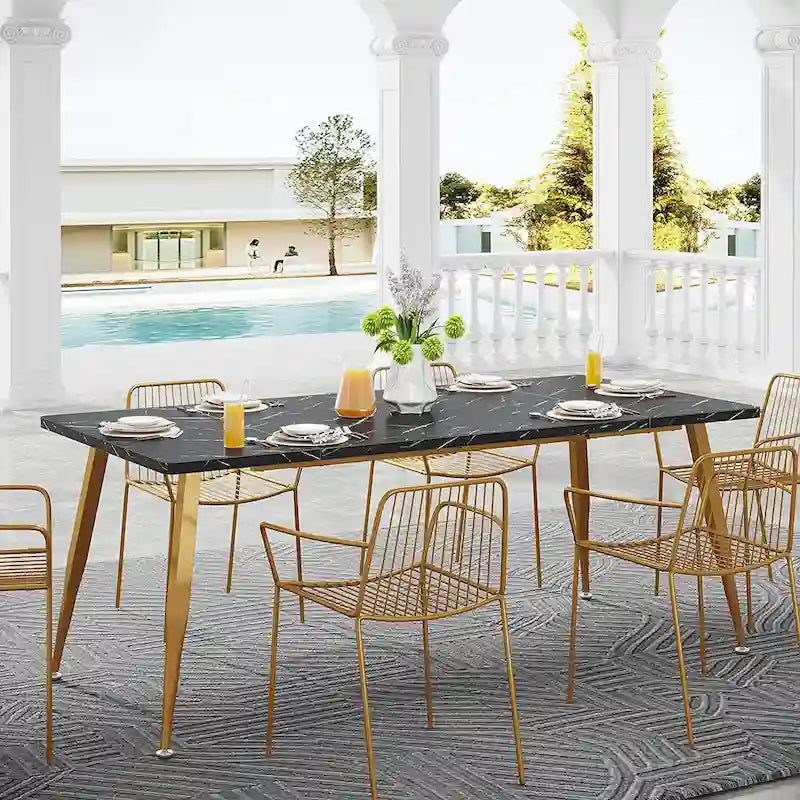 Grande table à manger pour 6 à 8 personnes, meubles de cuisine, marron/noir