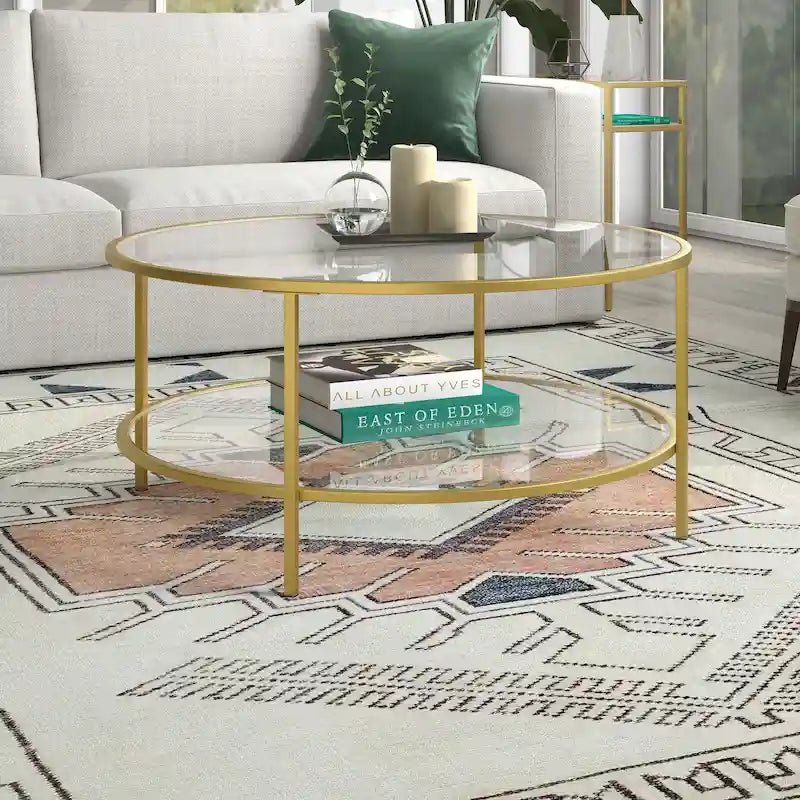 Table basse ronde de 36 po de large avec plateau en verre – 36 po de large