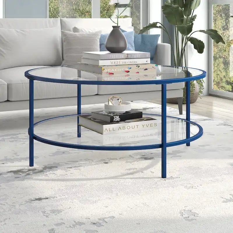 Table basse ronde de 36 po de large avec plateau en verre – 36 po de large