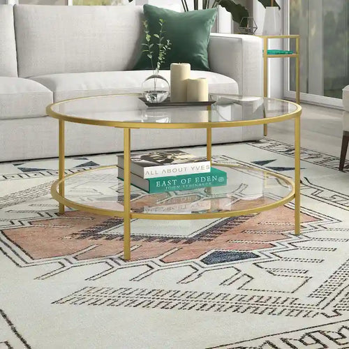 Sivil 36 Wide Round Coffee Table with Glass Top - 36 Wide