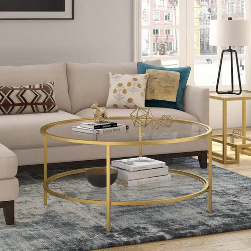 Table basse ronde de 36 po de large avec plateau en verre – 36 po de large