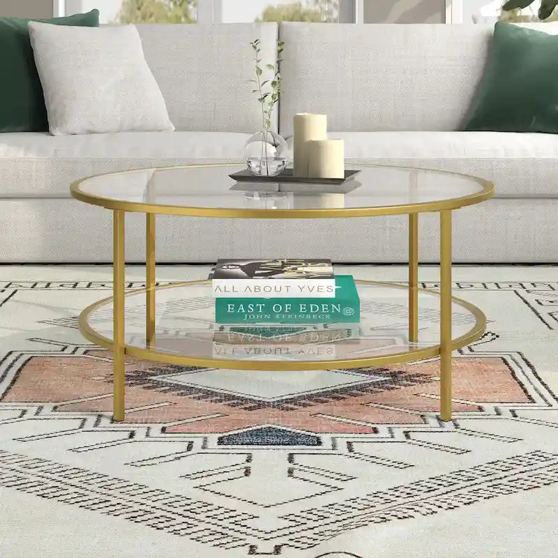 Table basse ronde de 36 po de large avec plateau en verre – 36 po de large