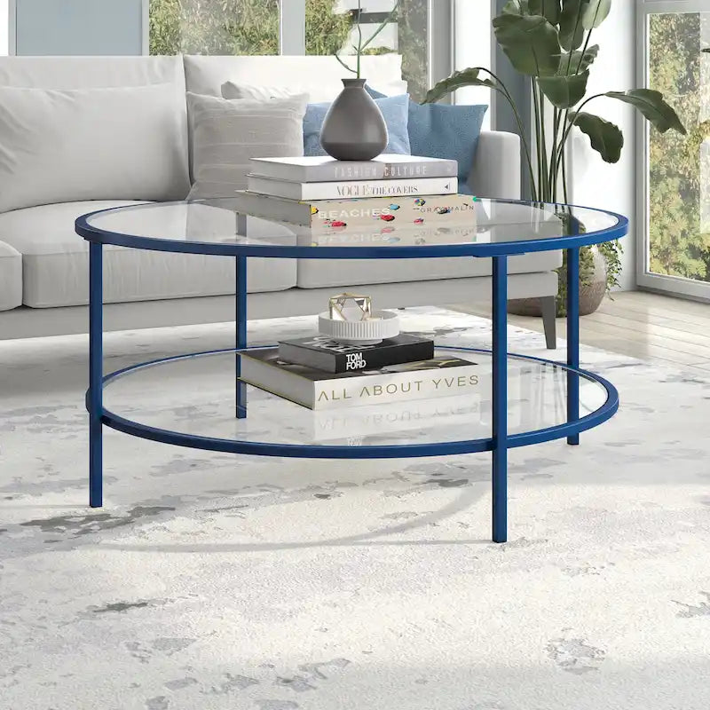 Table basse ronde de 36 po de large avec plateau en verre – 36 po de large
