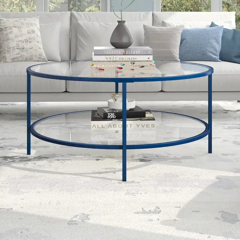 Table basse ronde de 36 po de large avec plateau en verre – 36 po de large