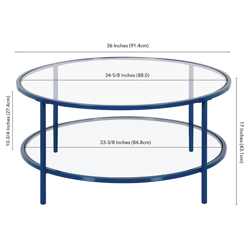 Table basse ronde de 36 po de large avec plateau en verre – 36 po de large