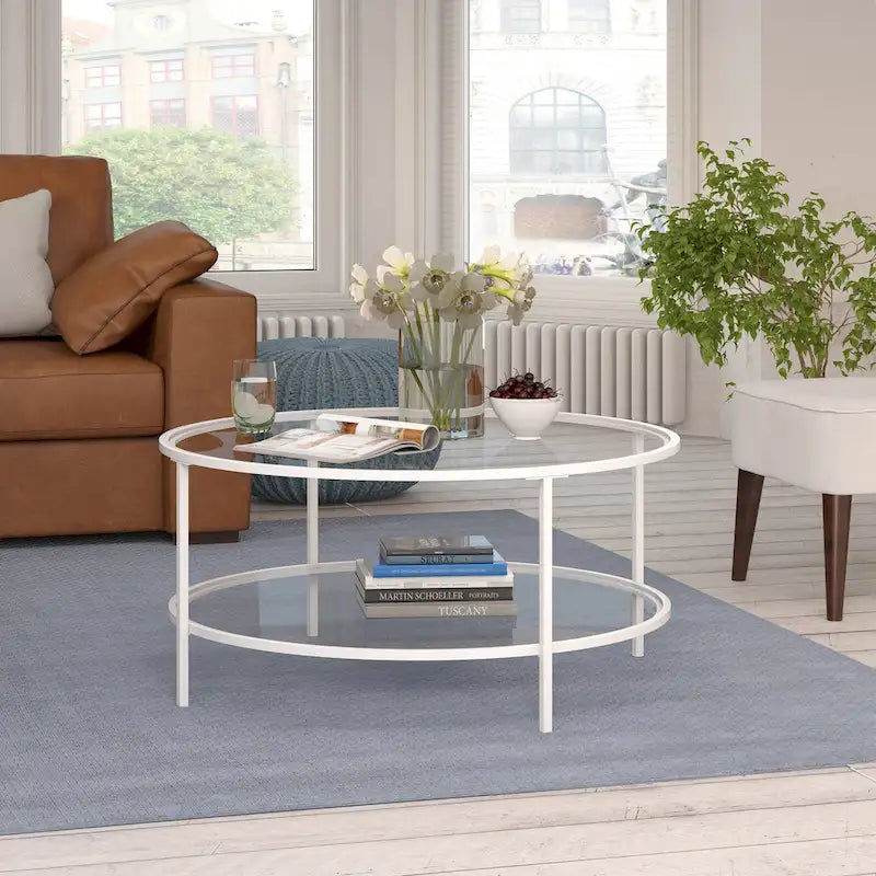 Table basse ronde de 36 po de large avec plateau en verre – 36 po de large