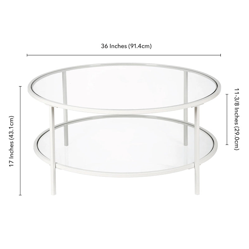 Table basse ronde de 36 po de large avec plateau en verre – 36 po de large