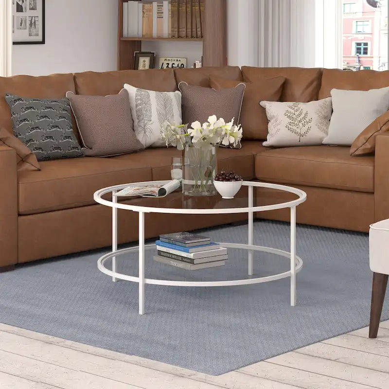 Table basse ronde de 36 po de large avec plateau en verre – 36 po de large