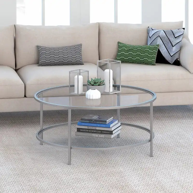 Table basse ronde de 36 po de large avec plateau en verre – 36 po de large