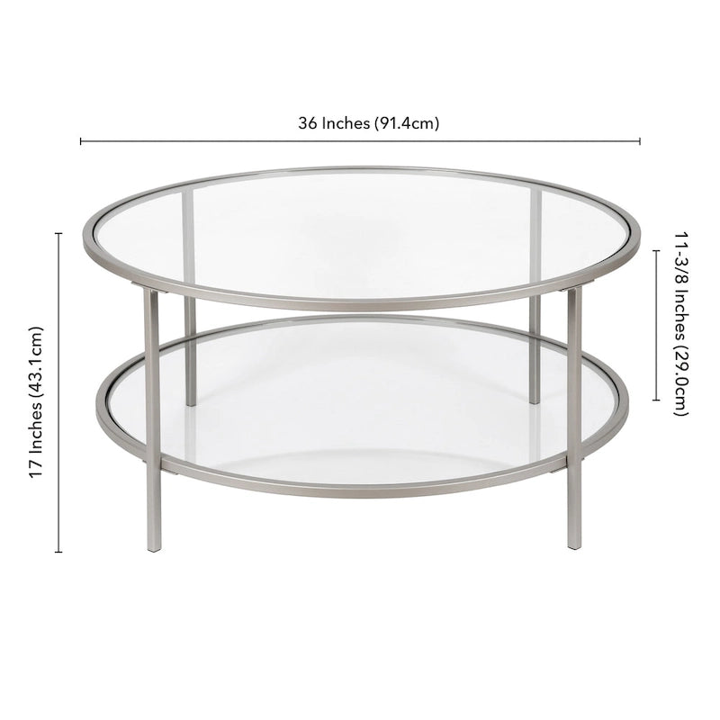 Table basse ronde de 36 po de large avec plateau en verre – 36 po de large
