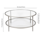 Table basse ronde de 36 po de large avec plateau en verre – 36 po de large
