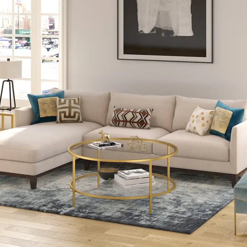 Table basse ronde de 36 po de large avec plateau en verre – 36 po de large